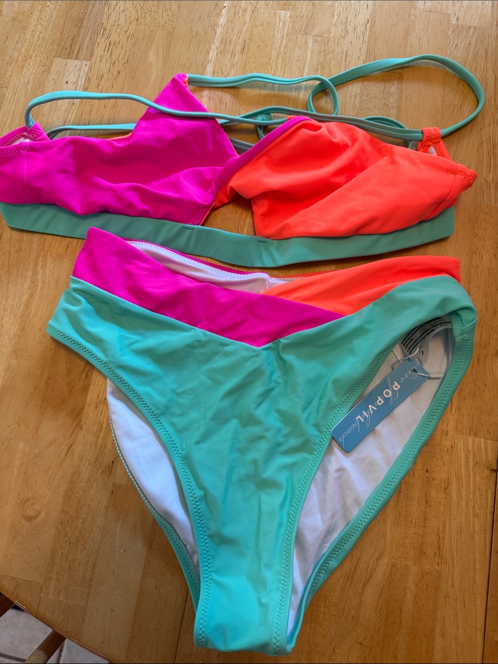 Neon Colorblock Bikini Set in Aqua, Hot Pink & Coral